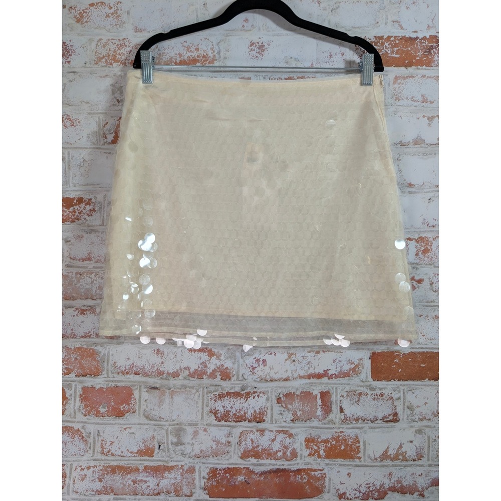 WAYF Sequin Mesh Mini Skirt Women Large Creme Anthropologie Party‎ 1639